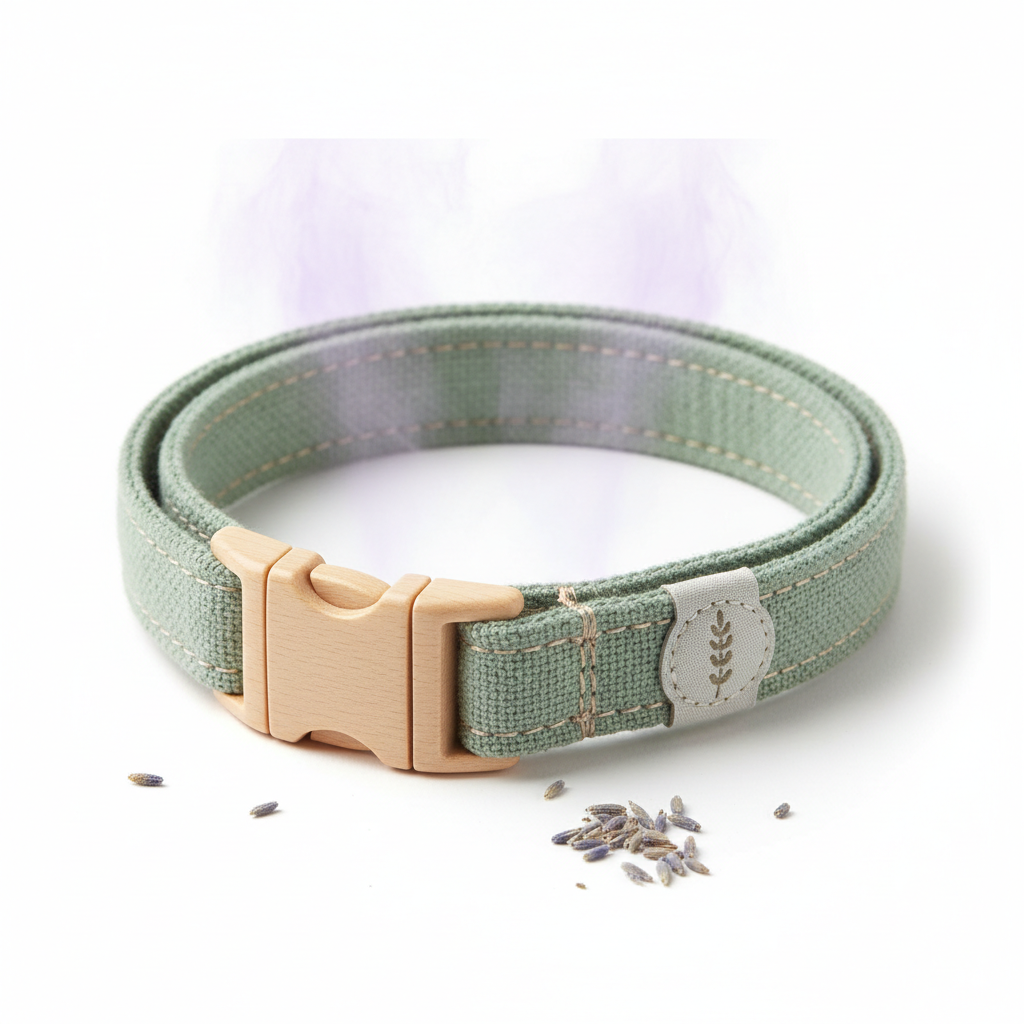 Sage green calming cat collar with lavender infusion and adjustable buckle