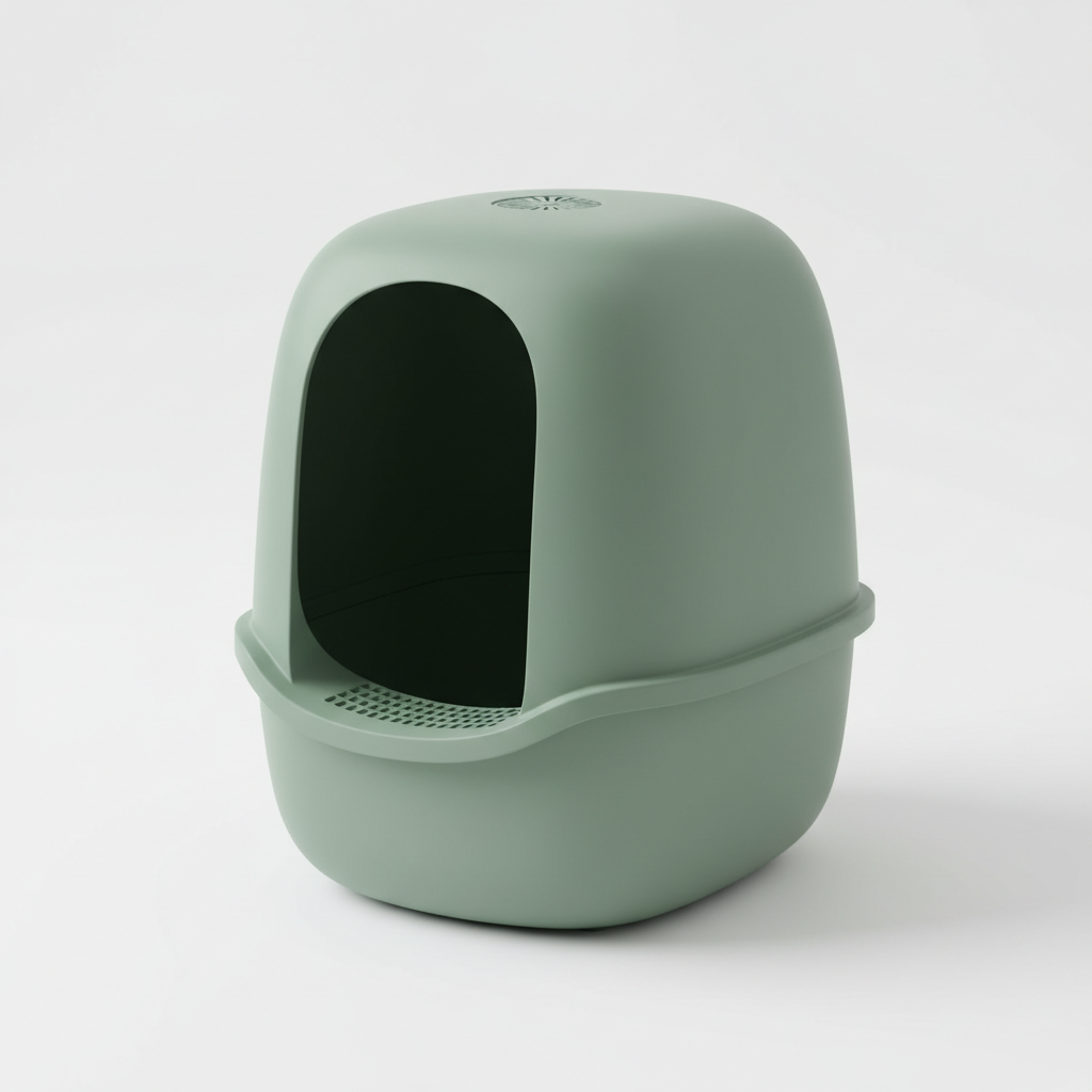 Sage green high-sided litter box for cat privacy and anxiety relief