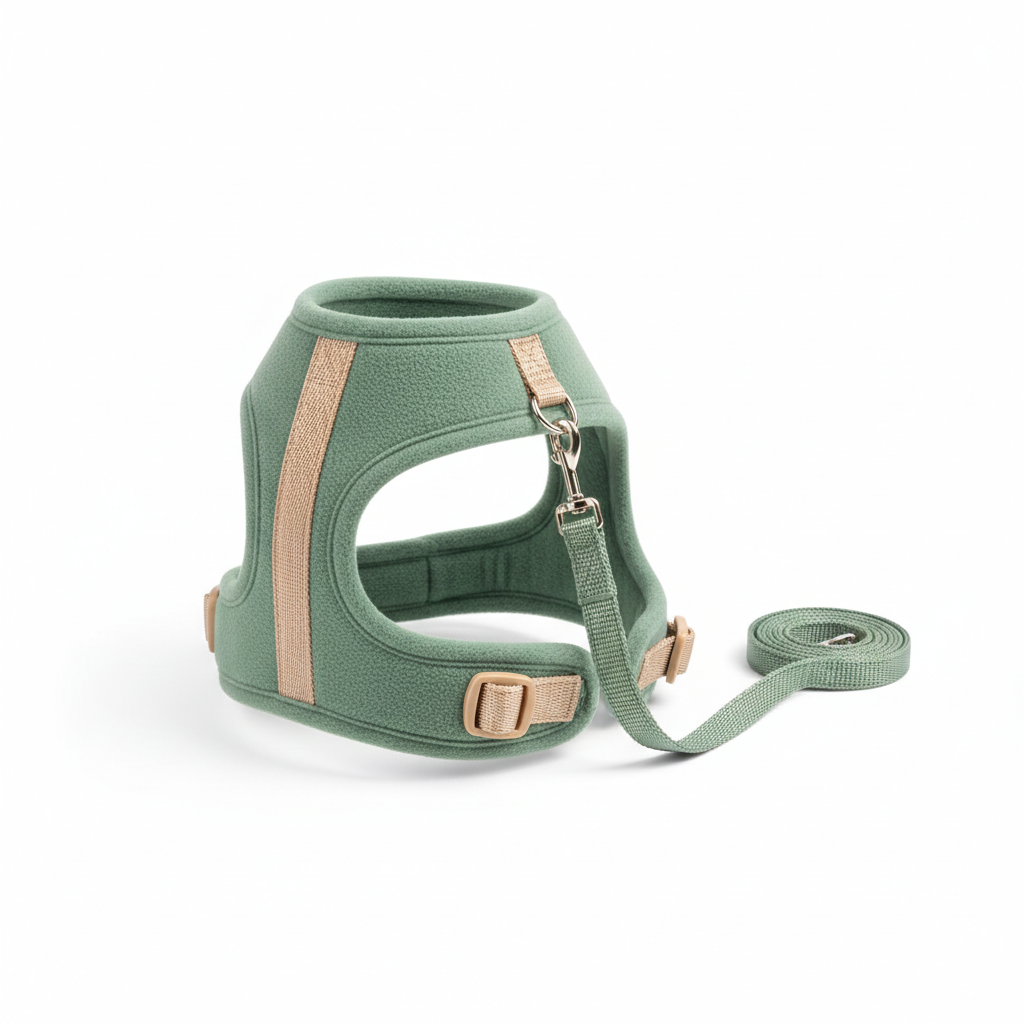 Sage green escape-proof cat harness and leash set for anxious cats