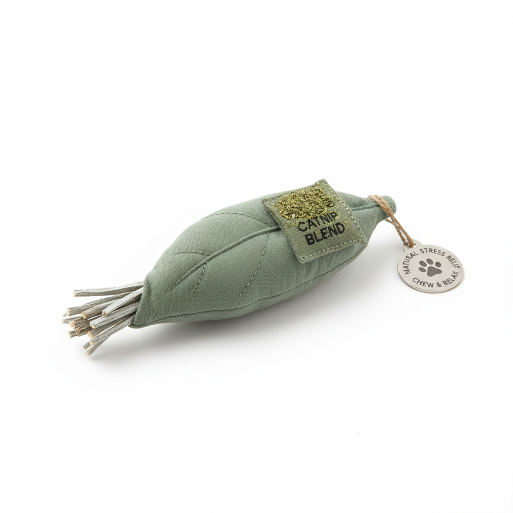 Sage green cat chew toy with silvervine and catnip for anxiety relief