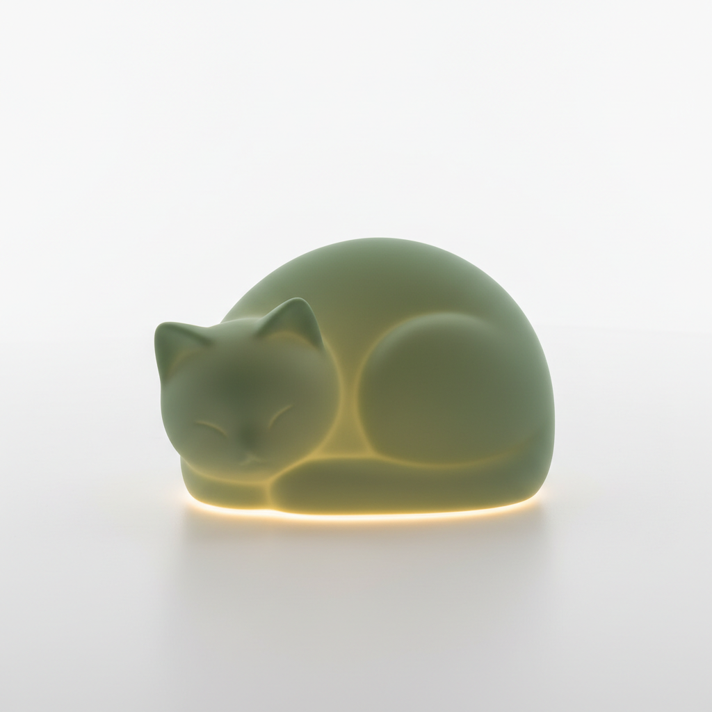 Sage green calming nightlight with soft glow for cat nighttime anxiety