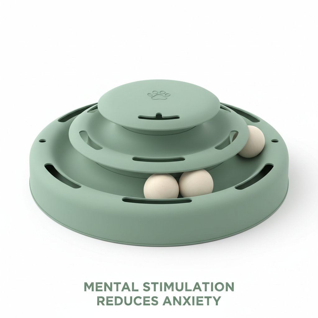 Sage green interactive track toy with rolling balls for cat mental stimulation
