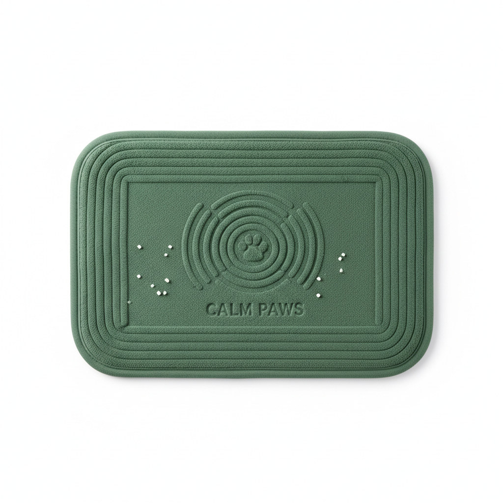 Sage green soft-textured litter mat for reducing cat anxiety