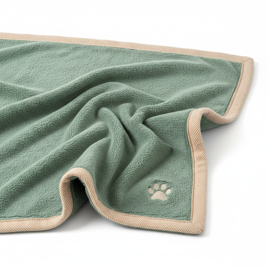 Sage green plush fleece calming blanket for anxious cats