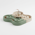 Sage green and beige cat puzzle feeder for mental stimulation and anxiety relief