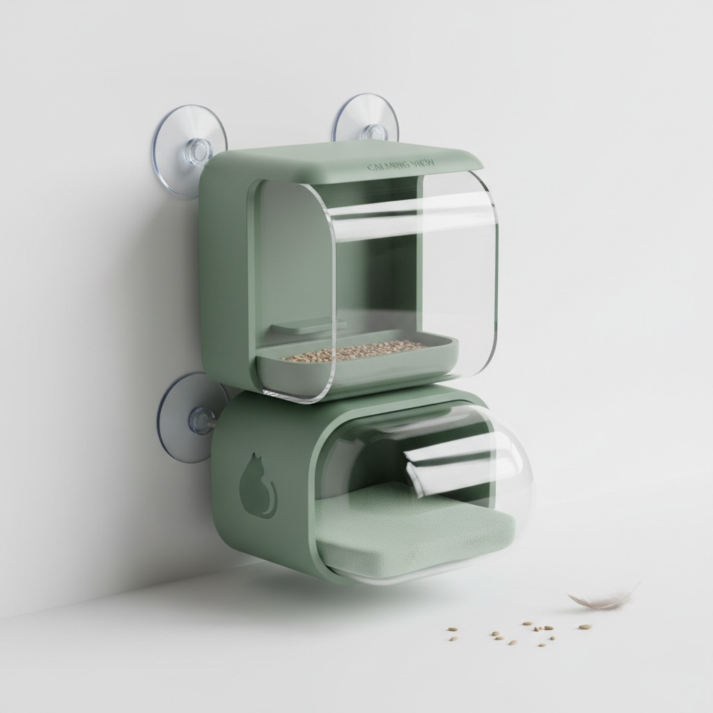 Sage green window bird feeder for cat entertainment and anxiety relief
