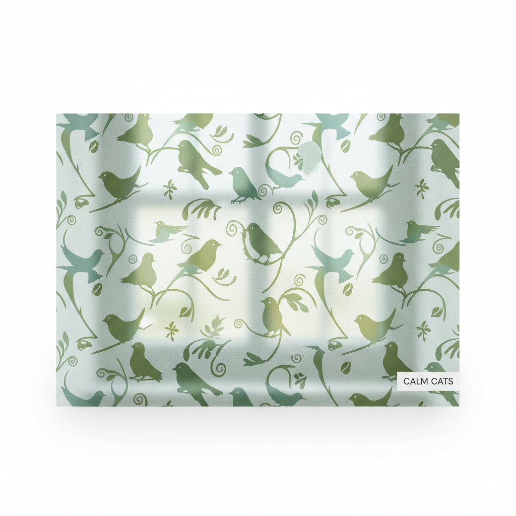 Frosted window film with bird patterns for calming visual enrichment
