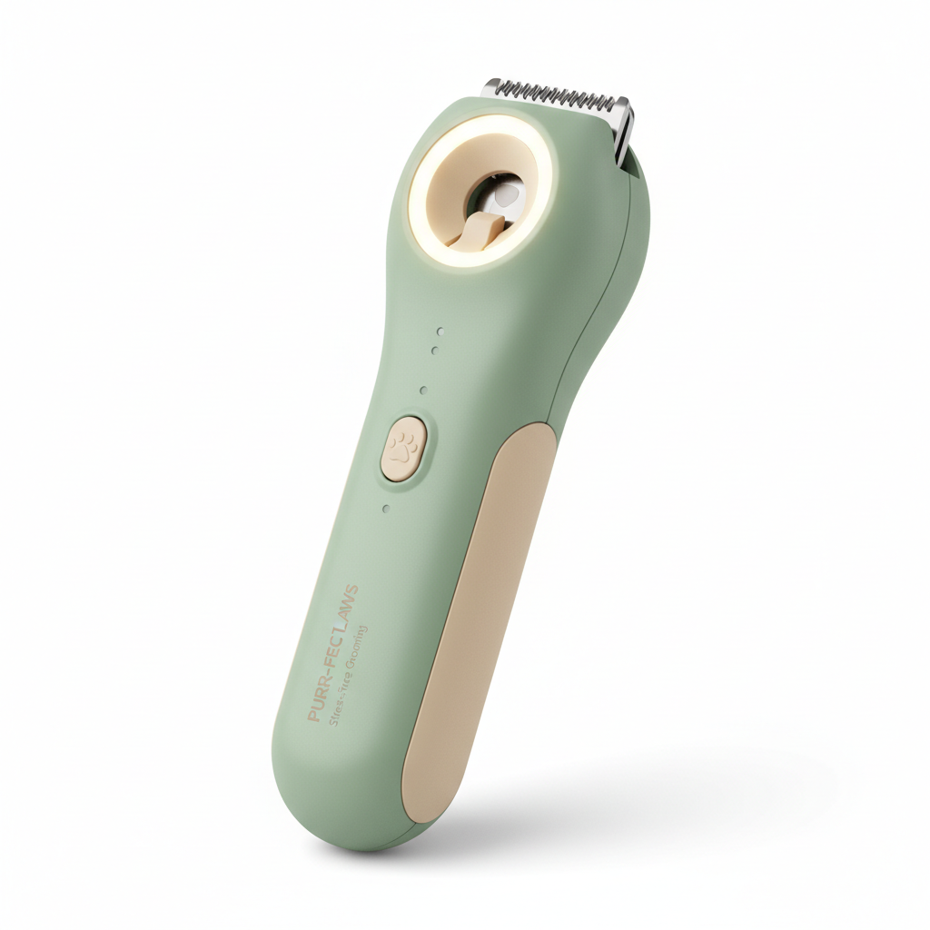 Sage green LED nail trimmer for stress-free cat grooming